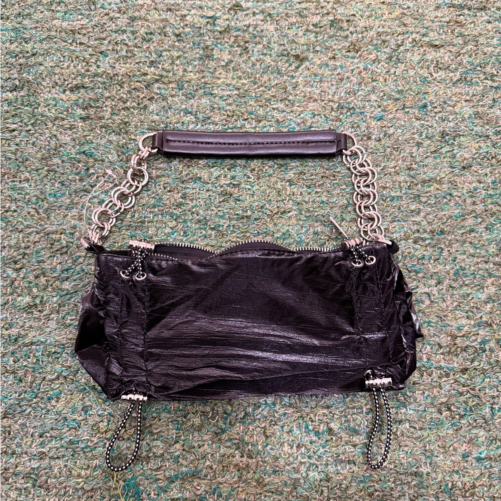 Urban Outfitters Black Nylon Shoulder Bag with Silver Chain Strap